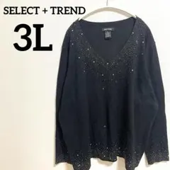 SELECT+TREND【3L】 Vネック セーター ブラック 大きめサイズ 黒