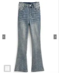 ビジューデニムフレアパンツ[at2310]