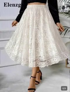 美品 大きいサイズ 5XL ジャガードレース フレアスカート ロング SHEIN