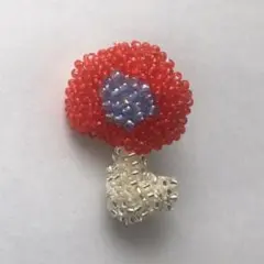 ビーズ刺繍 / お花ブローチNo.13   レッド