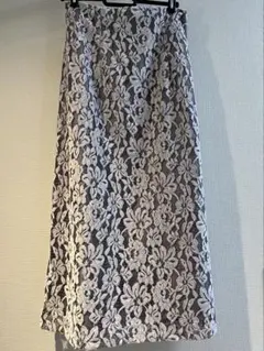 花柄レース タイトスカート グレー/ホワイト