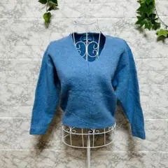 ルクールブラン　青色 Vネック 長袖セーター　【M】 大人カジュアル　ブルー