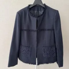 ツイードノーカラージャケット ネイビー ７号 フォーマル 卒業式 入学式