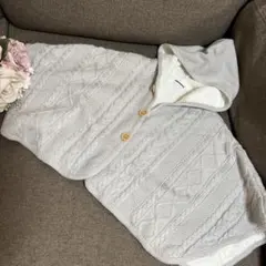 ほぼ未使用　ミキハウス　ベビーポンチョ　グレー　防寒　フード付き　ニットケープ