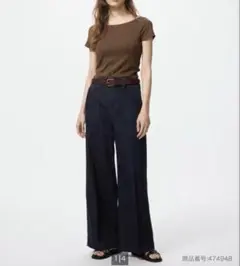 UNIQLO ユニクロ　ワイドトラウザージーンズ　ネイビー　紺　Mのサムネイル