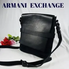 アルマーニエクスチェンジ ショルダーバッグ 黒 レザー×キャンバス メンズ