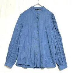 Dazy バンドカラー シャーリングブラウス　青系　M