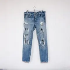 moussy／ダメージジーンズ／ブルー／27インチ