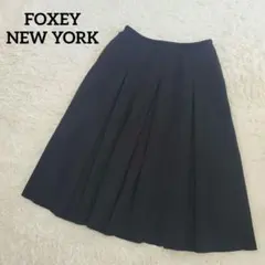 美品 フォクシーニューヨーク フレアスカート プリーツ風 ブラック 40 上品