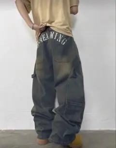 ワイドレッグバギーデニム ブルー