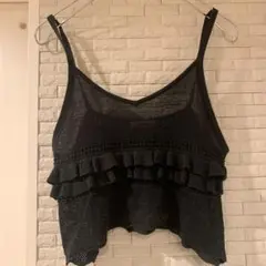 ニコアンド　黒 フリル付きメッシュビスチェ　ベスト　M