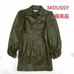 値下げ 極美品 マウジー MOUSSY F/レザー ミニワンピース パフスリーブ