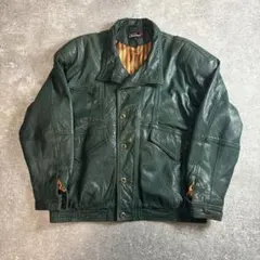 個性派古着 レアカラー レザージャケット ブルゾン グリーン