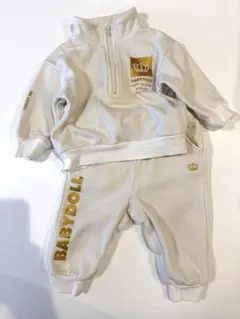 BABYDOLL 箔ロゴ裏起毛ハーフジップトレーナー セットアップ　ホワイト