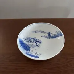 古伊万里 染付 山水文 四寸小皿 骨董 アンティーク