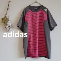 アディダス スポーツTシャツ【S】半袖 プリント ロゴ ボーダー
