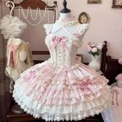 姫ロリ ロリータ ピンクフリル リボン ブラウス ワンピース