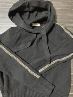 ZARA フード付　ニットパーカー 黒　M