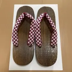 浴衣 下駄 レディース 24.5cm 木製 桐下駄 赤チェック鼻緒 和装 夏祭り