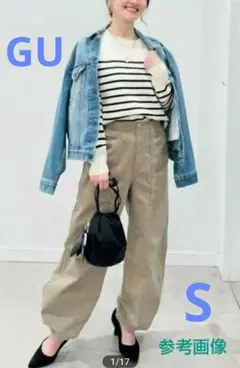 GU コクーンジョガープルオンパンツ オリーブ S ウエストゴム カーキ 綿パン