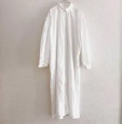 s0696【アメリカンホリック】ロングシャツワンピース 袖ギャザー 裾スリット