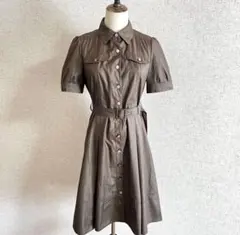 ナチュラルビューティー　シャツワンピース　茶色　ダークブラウン