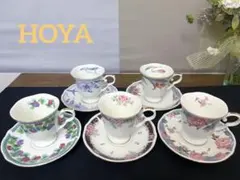 HOYA カップ＆ソーサー　花　絵変わり　金彩　5客