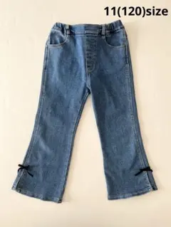 韓国　momoann(モモアン) 裏起毛　フレア　スリット　リボン　デニム