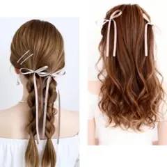 2点セット サテンリボン 選べるカラー、パール ヘアリボン