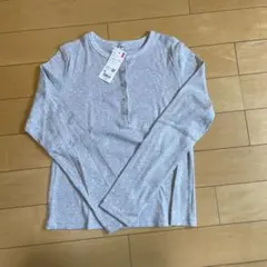 UNIQLO リブヘンリーネックT 長袖 ライトグレー XLのサムネイル