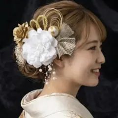 成人式髪飾り 振袖 和装 ホワイト ゴールド