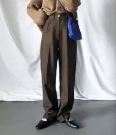 me+em select 太ベルトハイウエストスラックス ブラウン