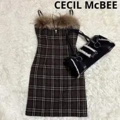 y2k 激レア　当時物　セシルマクビー　チェック柄　ファー付き　キャミワンピース
