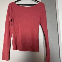 赤 リブ編み 長袖オフショルダー