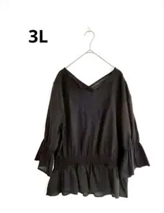 Ｖネックデザインブラウス　レース　大きいサイズ3L ギャザー