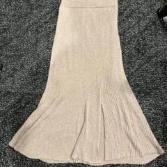 リブ編み ピンクベージュ スリット入りタイトスカート