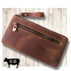 ペンケース 【本革】おしゃれペンケース　ブラウン　クレイジーホースレザー【新品】