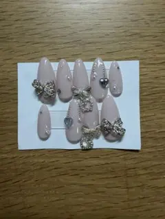 リボンパール装飾 ネイルチップ 10個セット