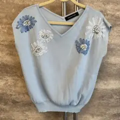 クイーンズコート　チュールフラワードルマンニット