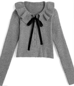 人気再入荷商品GRL グレー リボンフリル　リブニットカーディガン　F