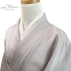 裄65.5 単衣 色無地 付下げ 化繊 グレー 流水絵羽柄 縫い紋 笹 お茶席
