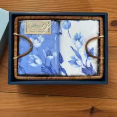 未開封）Decot fantasy ホワイト×ブルー 花柄 タオル2枚 カゴ付き