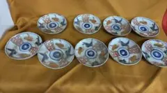 江戸〜明治初期 古伊万里 色絵 松鶴寿文 輪花向付 小皿 小鉢 5客 