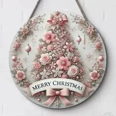 クリスマス ピンク ツリー 木製リース 玄関プレート オーナメント インテリア