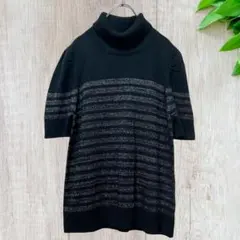 ☆ニッセン レディース (LL) ラメ 半袖 ニット タート ボーダー 黒 美品のサムネイル