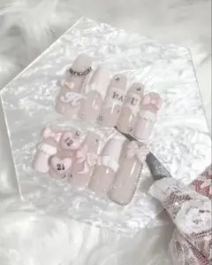 ネイルチップ 量産型 オタクネイル 推しネイル スナ系 フリル ハート ピンク