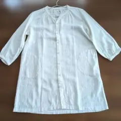 prit プリット 綿麻 平織 バンドカラー ギャザー シャツ オフホワイト