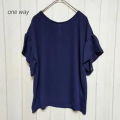 ワンウェイ one way フリル袖 シャツブラウス ネイビーのサムネイル