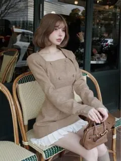 Darich プリーツドッキングツイードミニワンピース