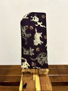 メガネケース　和柄猫　紫